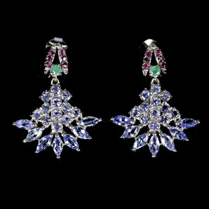 925 Sterling Silver Earrings Marquise Tanzanite Emerald Natural Gemstone Jewelry