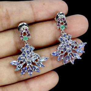 925 Sterling Silver Earrings Marquise Tanzanite Emerald Natural Gemstone Jewelry