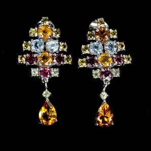 925 Sterling Silver Earrings Pear Citrine Aquamarine Sapphire Gemstone Jewelry