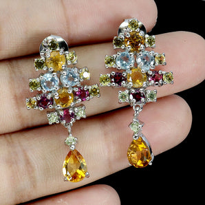 925 Sterling Silver Earrings Pear Citrine Aquamarine Sapphire Gemstone Jewelry