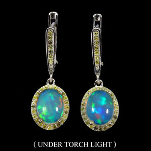 925 Sterling Silver Earrings Oval Fire Opal 10x8mm Sapphire Gemstone Jewelry