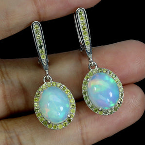 925 Sterling Silver Earrings Oval Fire Opal 10x8mm Sapphire Gemstone Jewelry