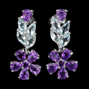 925 Sterling Silver Earrings Marquise Sky Blue Topaz Amethyst Gemstone Jewelry