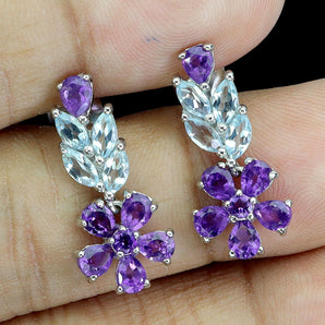 925 Sterling Silver Earrings Marquise Sky Blue Topaz Amethyst Gemstone Jewelry