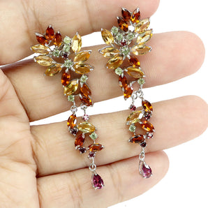 925 Sterling Silver Earrings Marquise Citrine Peridot Rhodolite Gemstone Jewelry
