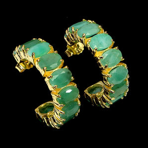 925 Sterling Silver Earrings Oval Emerald 7x5mm Natural Gemstone Jewelry