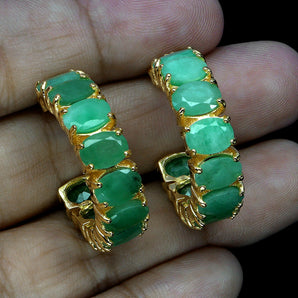 925 Sterling Silver Earrings Oval Emerald 7x5mm Natural Gemstone Jewelry