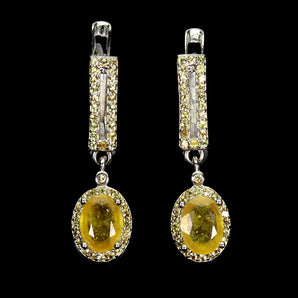 925 Sterling Silver Earrings Oval Yelow Sapphire 7x5mm Sapphire Gemstone Jewelry