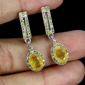925 Sterling Silver Earrings Oval Yelow Sapphire 7x5mm Sapphire Gemstone Jewelry