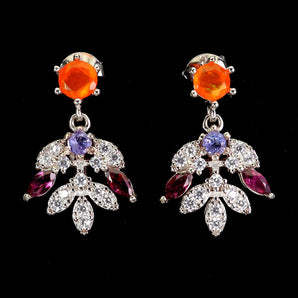 925 Sterling Silver Earrings Marquise Rhodolite Garnet Orange Opal Gemstone