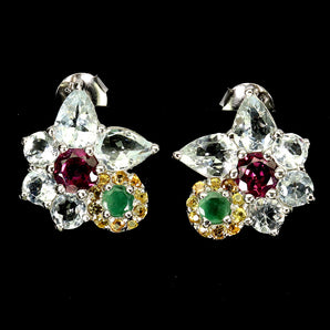 925 Sterling Silver Earrings Pear Aquamarine Emerald Garnet Sapphire Gemstone