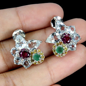 925 Sterling Silver Earrings Pear Aquamarine Emerald Garnet Sapphire Gemstone