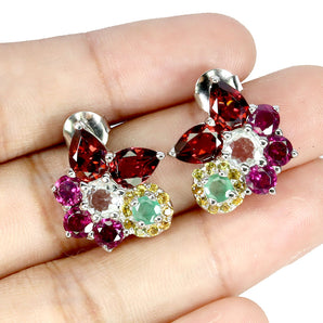 925 Sterling Silver Earrings Pear Mozambique Aquamarine Emerald Gemstone Jewelry