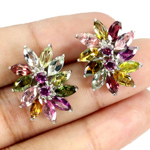 925 Sterling Silver Earrings Marquise Tourmaline Rhodolite Gemstone Jewelry