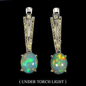 925 Sterling Silver Earrings Oval Fire Opal 9x7mm Sapphire Gemstone Jewelry