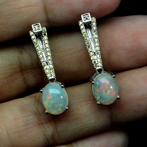 925 Sterling Silver Earrings Oval Fire Opal 9x7mm Sapphire Gemstone Jewelry