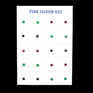 925 Sterling Silver Earrings 10 Pairs Round Emerald Ruby Sapphire Gemstone