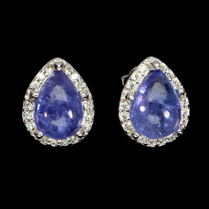 925 Sterling Silver Earrings Pear Tanzanite 8x6mm Natural Gemstone Jewelry