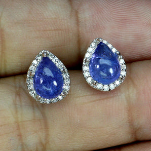 925 Sterling Silver Earrings Pear Tanzanite 8x6mm Natural Gemstone Jewelry