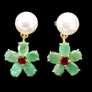 925 Sterling Silver Earrings Oval Emerald 5x4mm Ruby Pearl Gemstone Jewelry