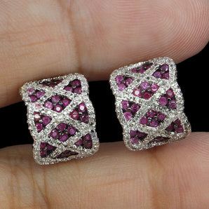 925 Sterling Silver Earrings Sapphire Round Diamond Cut Topaz Gemstone Jewelry