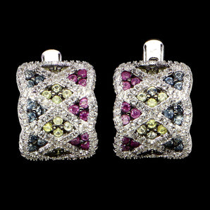 925 Sterling Silver Earrings Sapphire Round Diamond Cut Topaz Gemstone Jewelry