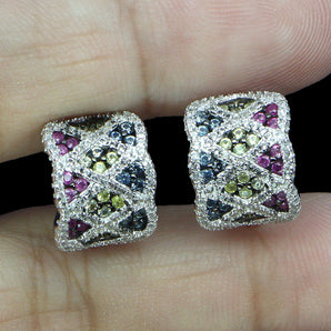 925 Sterling Silver Earrings Sapphire Round Diamond Cut Topaz Gemstone Jewelry