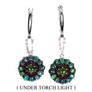 925 Sterling Silver Earrings Oval Black Opal Mozambique Garnet Gemstone Jewelry