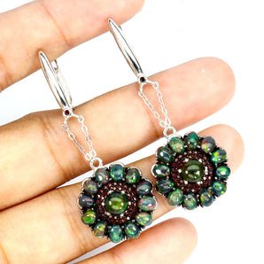 925 Sterling Silver Earrings Oval Black Opal Mozambique Garnet Gemstone Jewelry