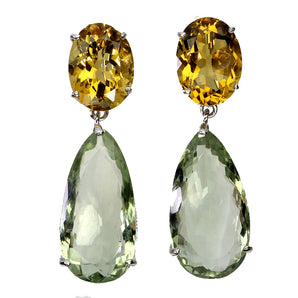 925 Sterling Silver Earrings Pear Green Amethyst 68ct Citrine Handmade Gemstone