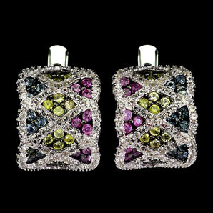 925 Sterling Silver Earrings Sapphire Round Diamond Cut Topaz Gemstone Jewelry