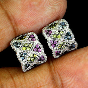 925 Sterling Silver Earrings Sapphire Round Diamond Cut Topaz Gemstone Jewelry