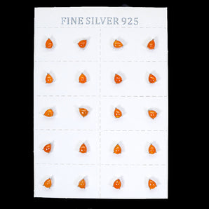 925 Sterling Silver Earrings Pear Orange Opal 5x4mm Gemstone 10 Pairs Birthstone