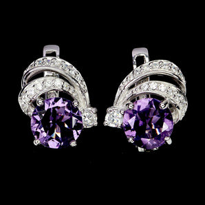 925 Sterling Silver Earrings Round Amethyst 8mm Natural Gemstone Jewelry