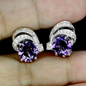 925 Sterling Silver Earrings Round Amethyst 8mm Natural Gemstone Jewelry