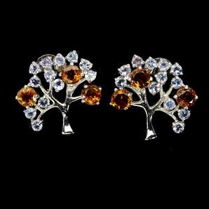 925 Sterling Silver Earrings Round Citrine 4mm Tanzanite Tree Gemstone Jewelry