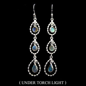 925 Sterling Silver Earrings Pear Labradorite 6x4mm Natural Gemstone Jewelry