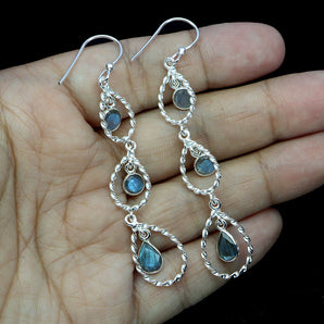 925 Sterling Silver Earrings Pear Labradorite 6x4mm Natural Gemstone Jewelry