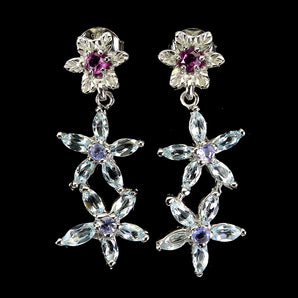 925 Sterling Silver Earrings Marquise Sky Blue Topaz Rhodolite Gemstone Jewelry