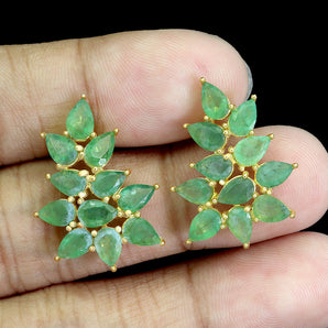 925 Sterling Silver Earrings Pear Emerald 6x4mm Natural Gemstone Jewelry