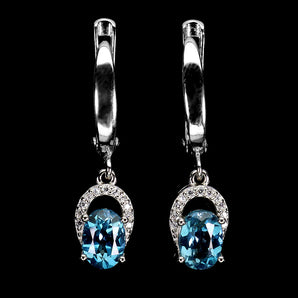 925 Sterling Silver Earrings Oval London Blue Topaz 7x5mm Gemstone Jewelry