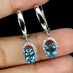 925 Sterling Silver Earrings Oval London Blue Topaz 7x5mm Gemstone Jewelry