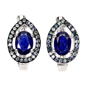 925 Sterling Silver Earrings Oval Blue Sapphire 7x5mm Sapphire Gemstone Jewelry