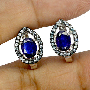 925 Sterling Silver Earrings Oval Blue Sapphire 7x5mm Sapphire Gemstone Jewelry