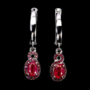 925 Sterling Silver Earrings Oval Ruby 6x4mm Ruby Diamond Cut Gemstone Jewelry