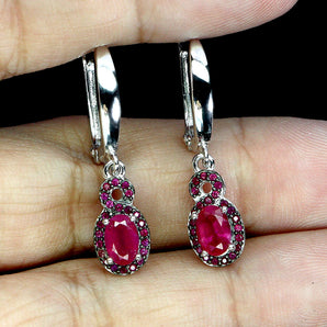 925 Sterling Silver Earrings Oval Ruby 6x4mm Ruby Diamond Cut Gemstone Jewelry