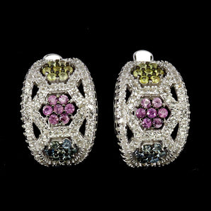 925 Sterling Silver Earrings Sapphire Round Diamond Cut Topaz Gemstone Jewelry