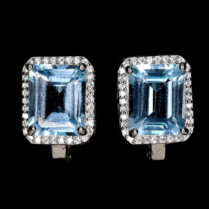925 Sterling Silver Earrings Octagon Sky Blue Topaz 10x8mm Gemstone Jewelry