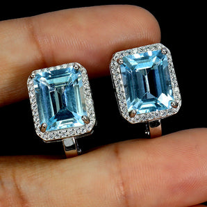 925 Sterling Silver Earrings Octagon Sky Blue Topaz 10x8mm Gemstone Jewelry