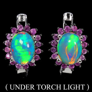 925 Sterling Silver Earrings Oval Fire Opal 8x6mm Sapphire Gemstone Jewelry